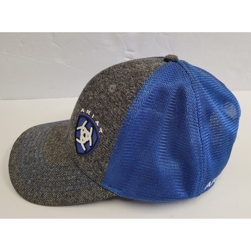 Ariat Mesh Back Gray And Blue Snap Back Hat Cap  Adjustable Unisex‎